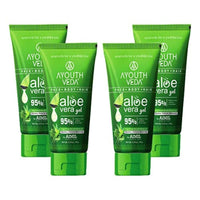 Ayouthveda Aloe Vera Gel 150 gm for Face, Body & Hair | Aloe Vera Skin/Hair Gel With Neem & Tulasi Vitamin Extracts | Calms Sunburn & Promotes Even Skin Tone (Pack Of 4; 150gm each)