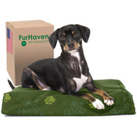 Furhaven Water-Resistant Orthopedic Dog Bed for Small Dogs w/ Removable Washable Cover, For Dogs Up to 20 lbs - Indoor/Outdoor Garden Print Mattress - Jungle Green, Small