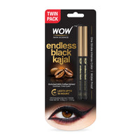 WOW Skin Science Endless Black Natural Kajal | Water Proof & Smudge Proof | Long Lasting Kajal Upto 16 long hours | No Parabens and Mineral Oils | Pack of 2