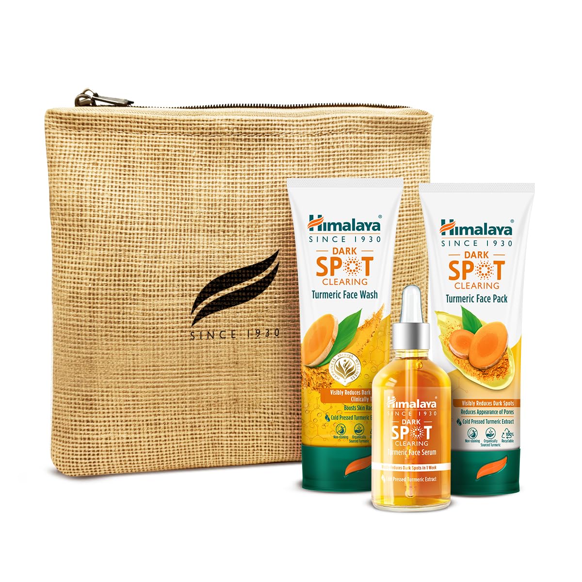 Himalaya Dark Spot Clearing Turmeric Kit (Pack Of 3) | 100% Organically Sourced Svarasa Turmeric | Free Jute Bag | Face Wash 100 Ml | Face Pack 100 Gm | Serum 30 Ml