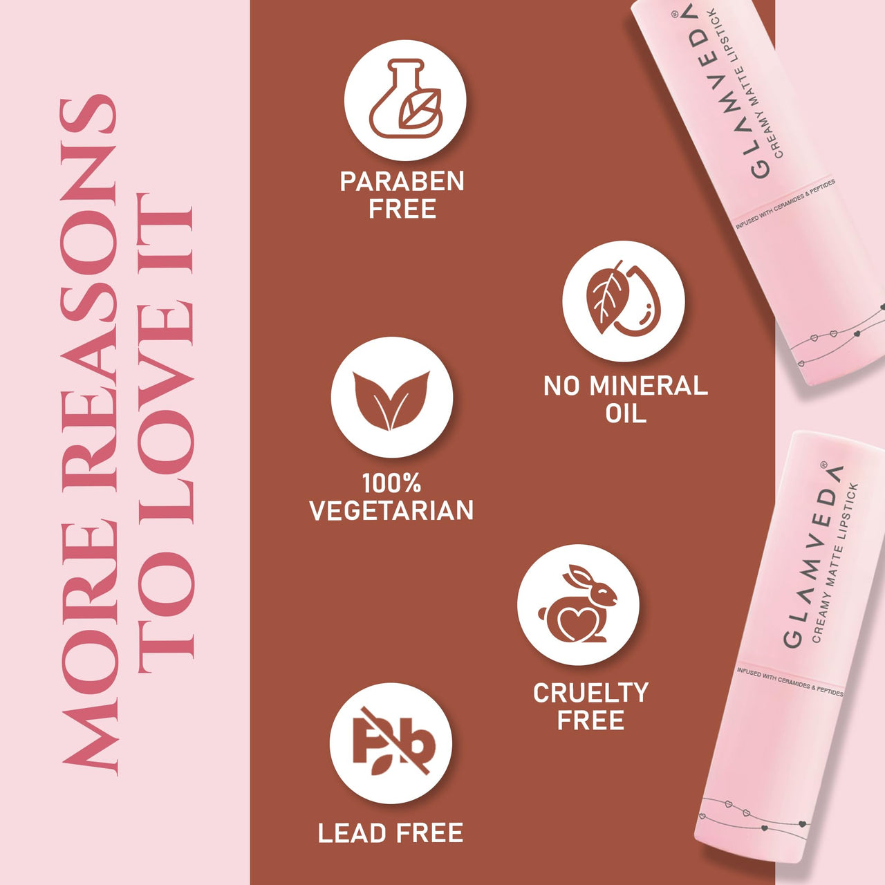 Glamveda Creamy Matte Long Lasting Lipstick with Ceramides & Peptides, Lightweight, 12 Hour Wear, Smudgeproof & Transferproof - Mocha Muse 307