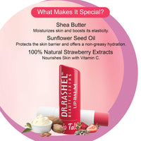 Dr.Rashel Strawberry Moisturizing Lip Balm - 4.5 gms Tinted Lip Moisturizer for Dry, Chapped & Cracked Lips, Enriched with vitamin E and Natural Oil, Intense Hydration and UV protection
