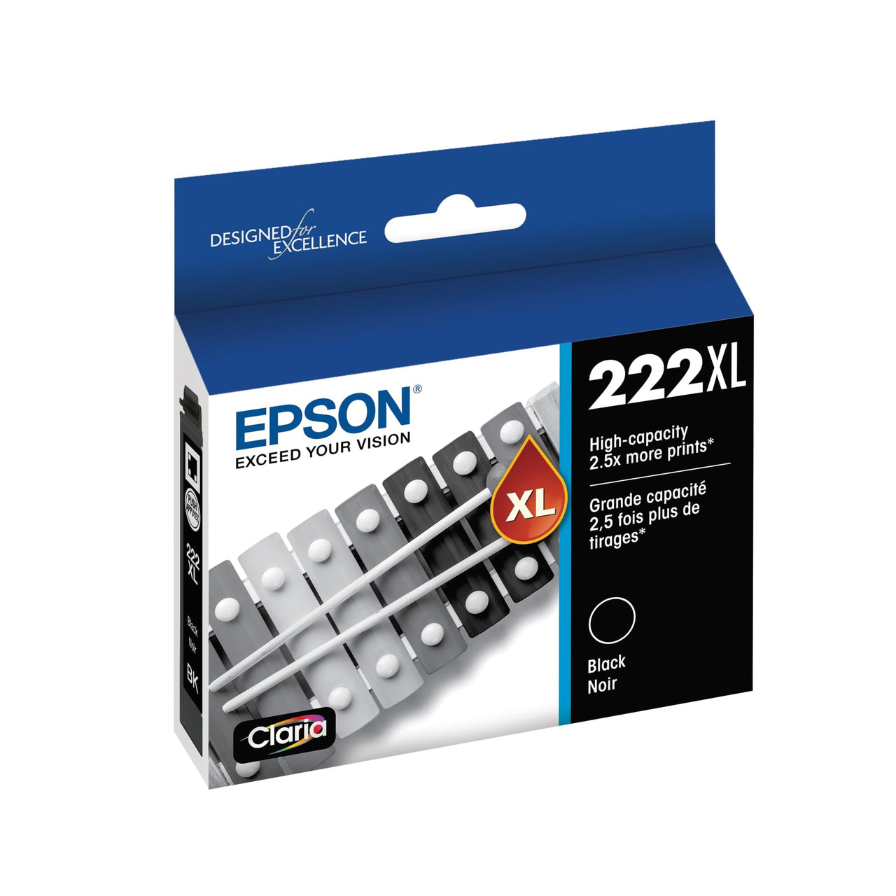 Epson 222 Claria Ink High Capacity Black Cartridge (T222XL120-S) Works with Workforce WF-2960, Expression XP-5200 Ink Cartridge