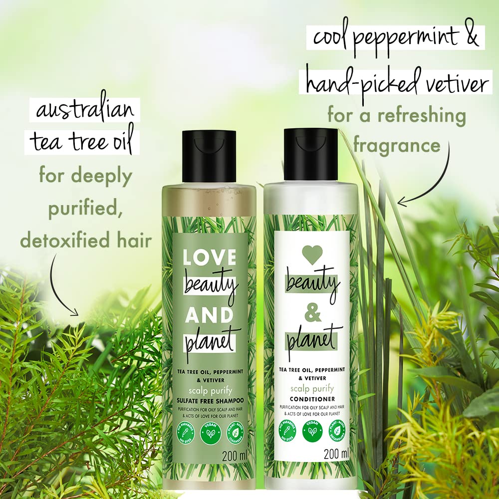 Love Beauty & Planet Tea Tree|| Peppermint & Vetiver Sulfate Free Purifying Shampoo|| No Parabens|| No Dyes|| 200ml