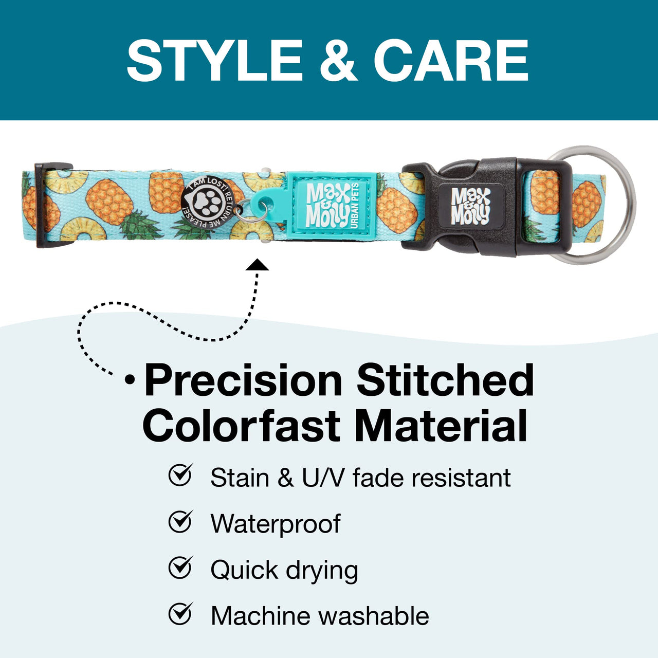 Max & Molly Soft Padded Neoprene Dog Collar w/Smart ID Gotcha! QR Pet Safety Tag, Durable, Waterproof, Anti-Stink, Machine Washable Collar for Dogs, Sweet Pineapples Pattern, L Sweet Pineapple L (15-25")