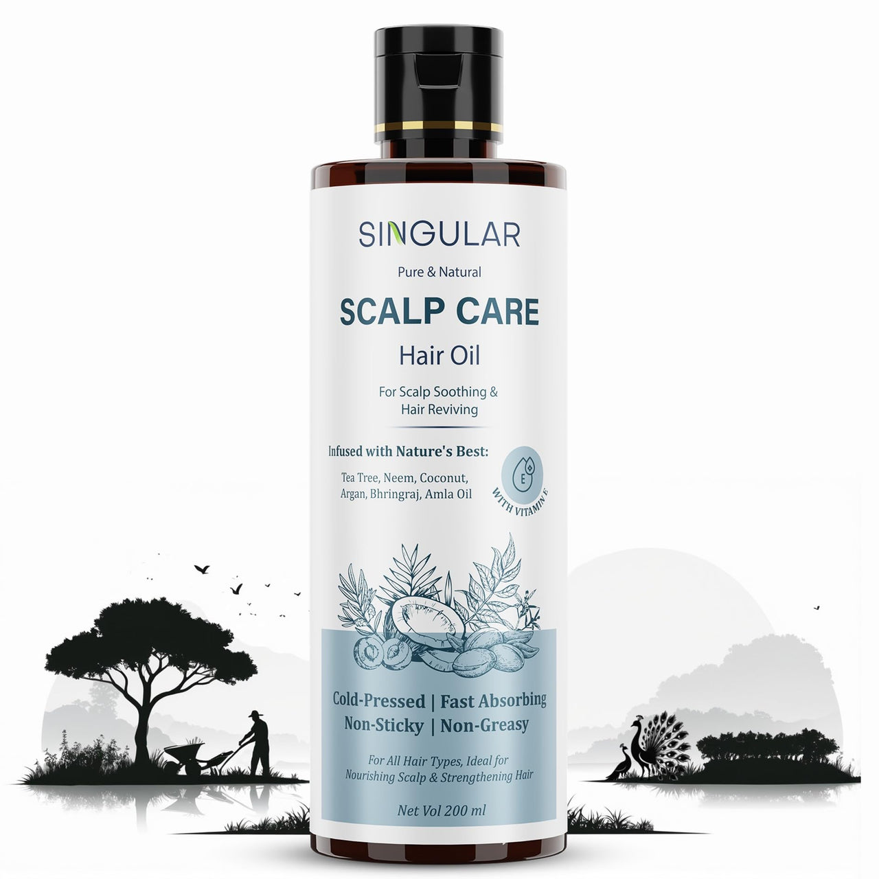 Singular Scalp Care Hair Oil for Itchy Scalp, Soothing & Sebum Control, Cold-Pressed with Tea Tree, Neem, Argan & More - 200ml