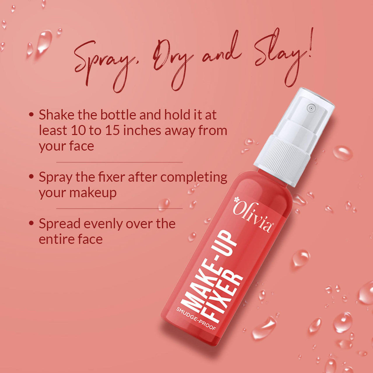 Olivia Smudgeproof Makeup Fixer Spray for Face | Long Lasting Makeup Setting Spray with Hazel, Vitamin E & Amino Acids | Smudge-Proof, Quick Dry, Paraben-Free Mist for Dewy Finish – 50ml