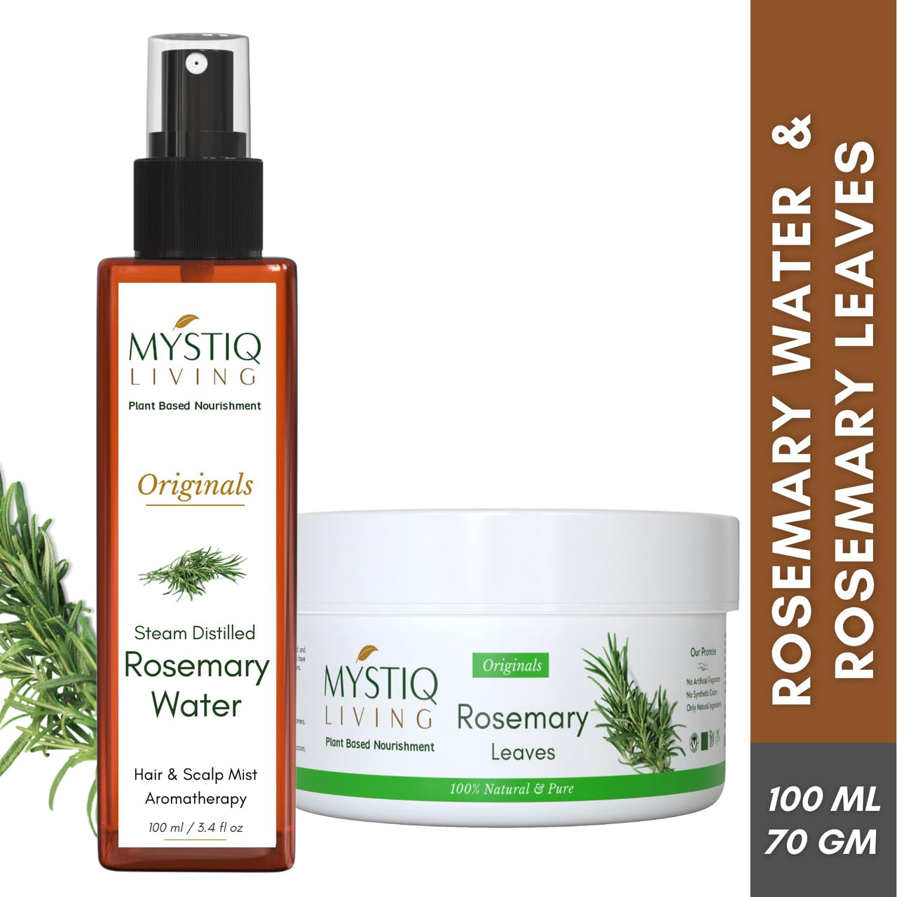 Mystiq Living Rosemary Leaves and Rosemary Water, Hair Spray for Regrowth | 100% Pure, Natural and Organic