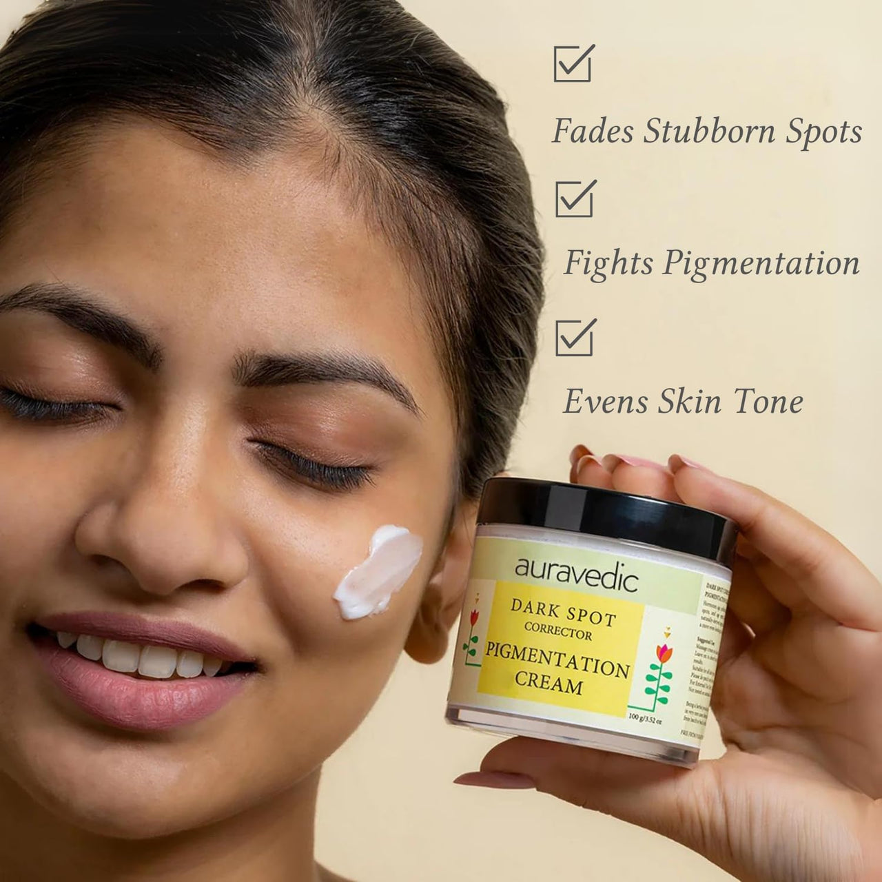 Auravedic Dark Spot Pigmentation Removal cream 100 g Pigmentation cream with Avocado oil Almond oil Argan oil Dark spot correcting glow serum Face cream for glowing skin brightening cream paraben free