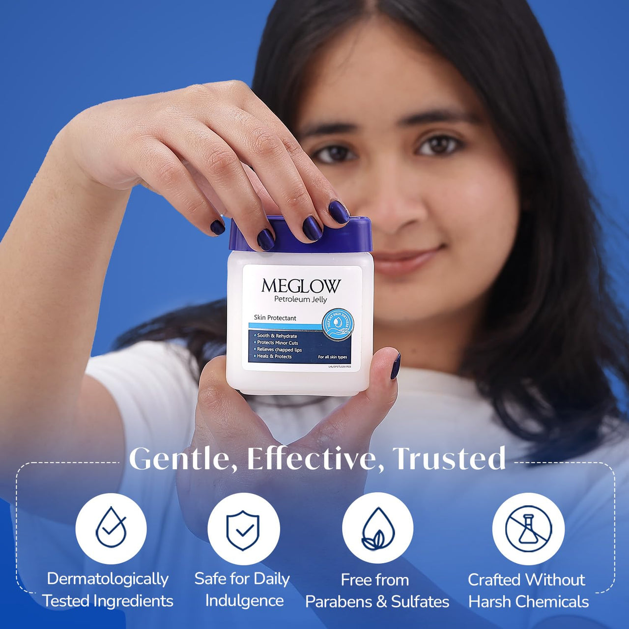 Meglow Moisturizing Petroleum Jelly | Deep Hydration & Skin Protection | Vitamin E Helps Lock in Moisture | Heal Dry Skin & Prevent Cracks for Soft, Smooth Skin Pack of 3 (100g Each)