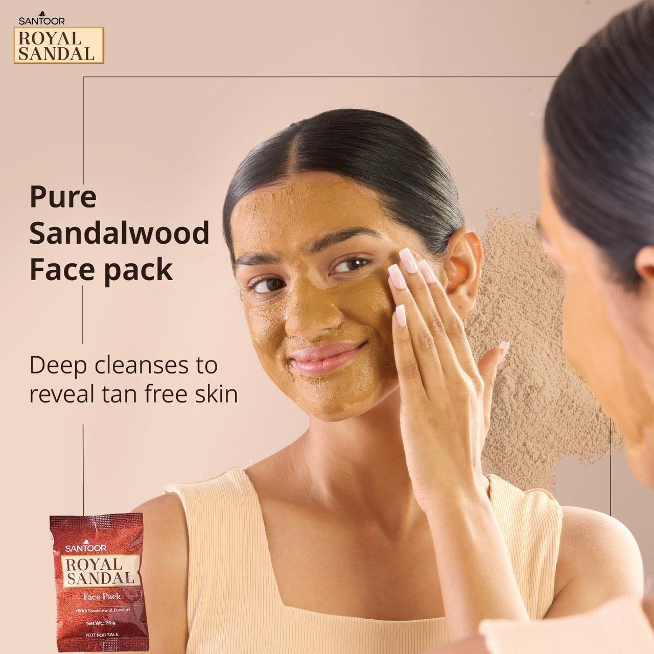 Santoor Royal Sandal Soap, Serum & Face Pack | 100% Sandalwood Oil & Powder | 3-Step Natural Detan | Tan-Free Complexion, Even Skin Tone & Glow | 125g x 6 Soaps + 20g Face Pack + 15ml Serum