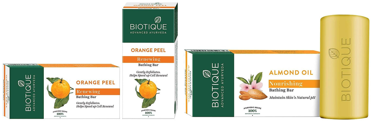 Biotique Almond Oil Nourishing Body Soap, 150g & Bio Orange Peel Revitalizing Body Soap, 150g