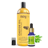Rey Naturals Cold Pressed Castor Oil For Hair Growth and TeaTree Essential Oil Combo | Hair oil for hair growth | Dandruff Control | Moisturises and adds shine to hair | 200 ml and 15 ml