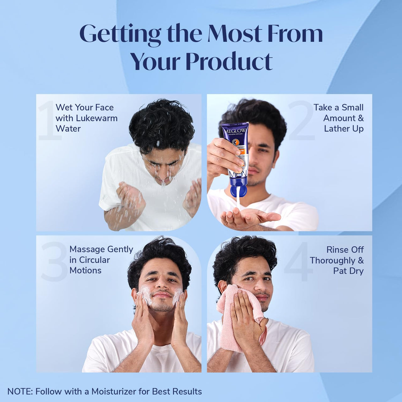 Meglow by Leeford | Instant Glow Facewash for Men | Skin Brightening Face Wash | Deeply Exfoliates & Hydrates | Glows & Even Skin Tone Pack of 3 (100g each)