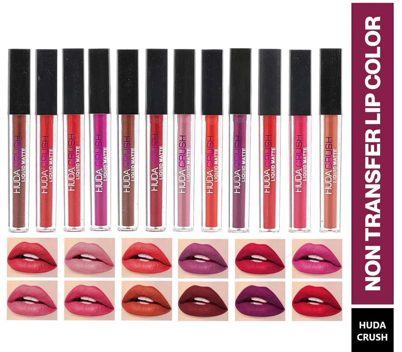 Huda Sh.Huda Hudacrush Beauty Matte Finish, Long Lasting, Waterproof Liquid Lipsticks Combo Set For Women - 12Pcs