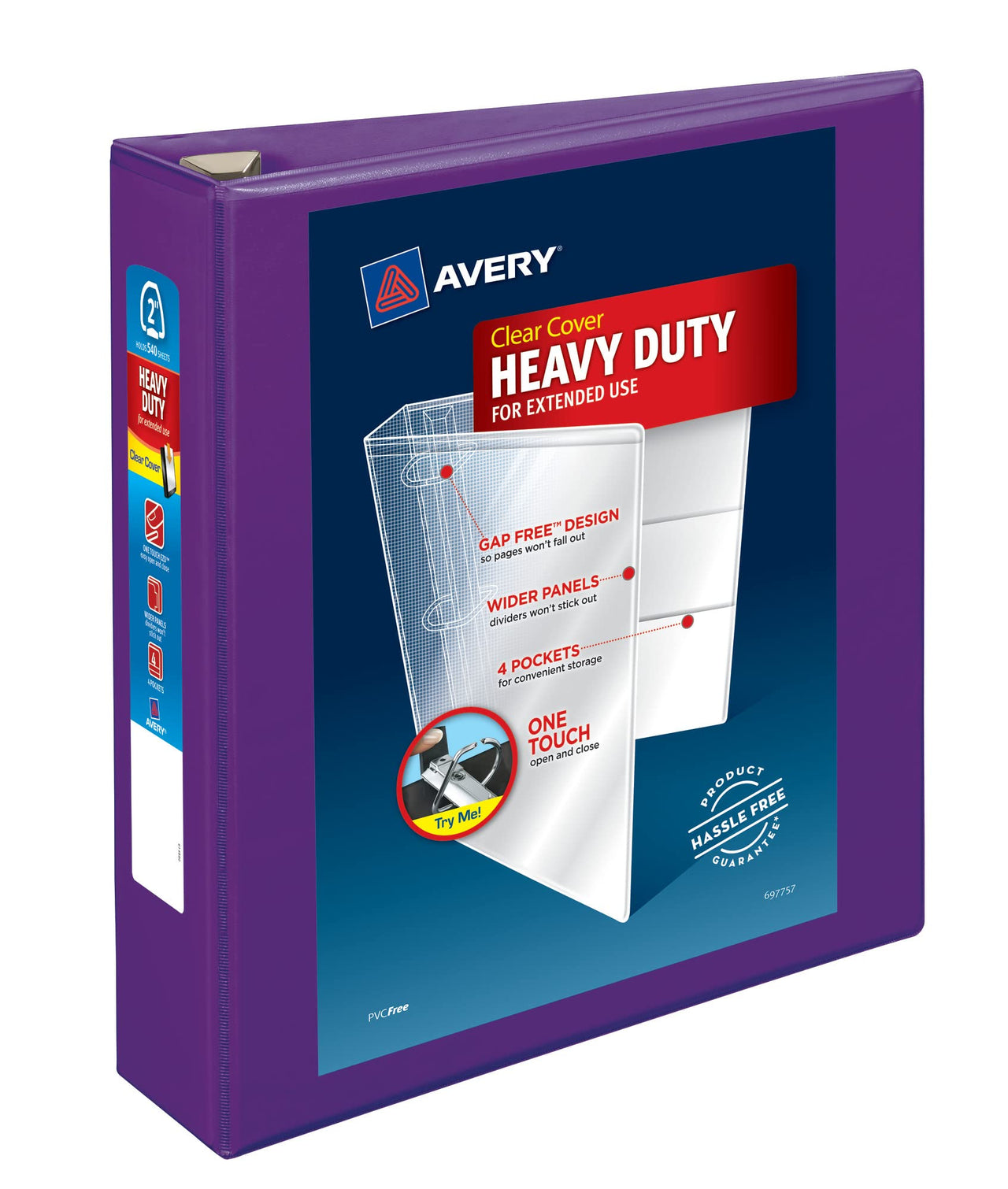 Avery Heavy-Duty View 3 Ring Binder, 2" One Touch EZD Rings, 1 Purple Binder (79777) 2"