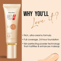 Seven Seas Red4 | Waterproof | Moisturizer | Isolation | Long Lasting | Exquisite 5in1 Makeup Base BB Cream Total Oil Control Foundation (Tawny, 40g)