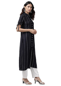 Yash Gallery Women's  Rayon Striped Printed Straight Kurta for Women