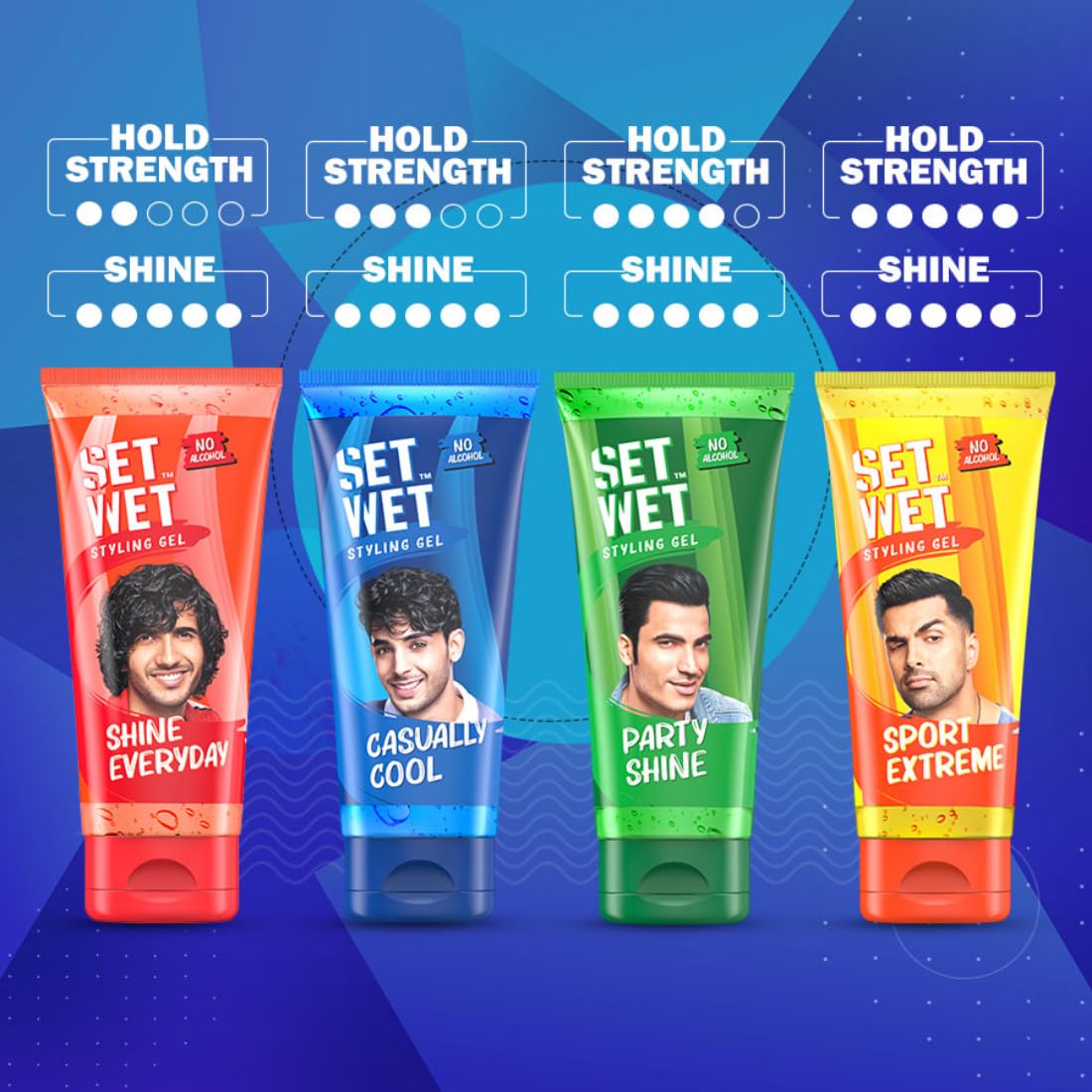 Set Wet Styling Hair Gel for Men - Casually Cool, 100gm | Medium Hold, High Shine | For Medium to Long Hair |No Alcohol, No Sulphate (Pack of 2)