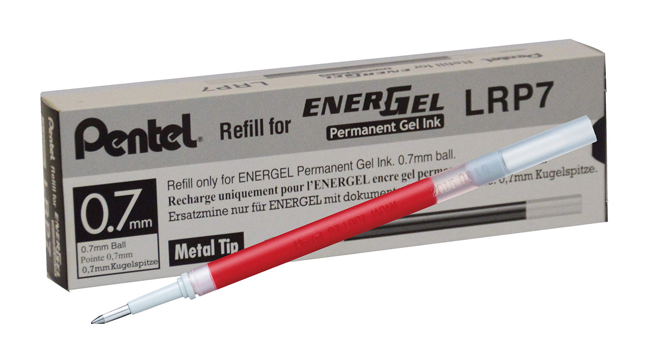 Pentel Refill Ink - For EnerGel PRO Permanent Gel Pen, (0.7mm) Medium Line, Red Ink - LRP7-B