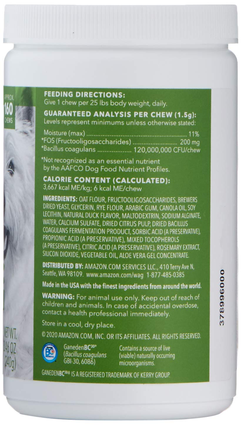 Wag Probiotic Supplement Chews for Dogs, Natural Duck Flavor, 160 count
