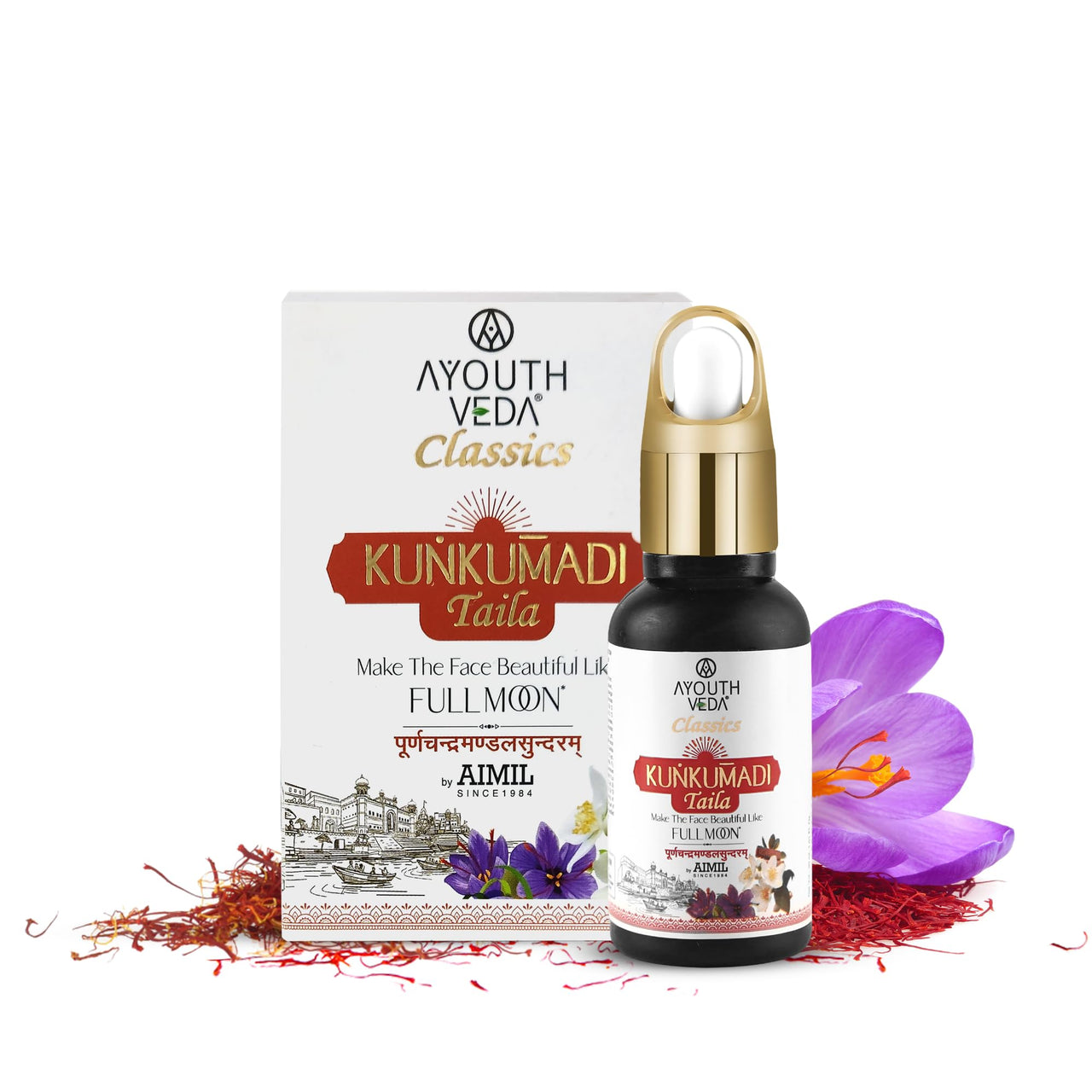 Ayouthveda Kunkumadi Taila Facial Oil For Natural Skin Illuminator | Repairs Damage Skin With Pure Saffron & Herbs | Ayurvedic Beauty Facial Oil For Glowing & Nourishing Skin (Pack Of 3-30ml each)