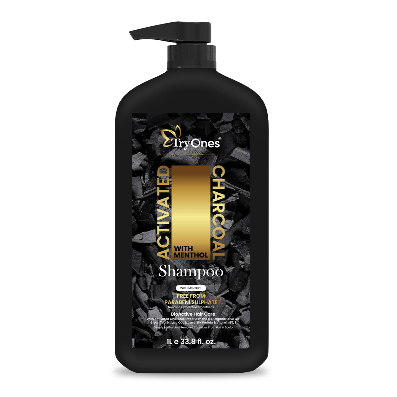 TryOnes Activated Charcoal Hair Shampoo for Men & Women with Keratin (No Sulphate, Parabens or Silicons), Eliminate Dandruff, Improve Hair Growth_1000 ml