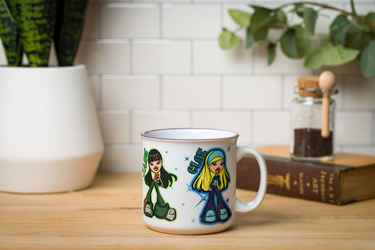 Silver Buffalo Bratz Airbrush Character Poses Glitter Ceramic Camper Mug, 20 Ounces