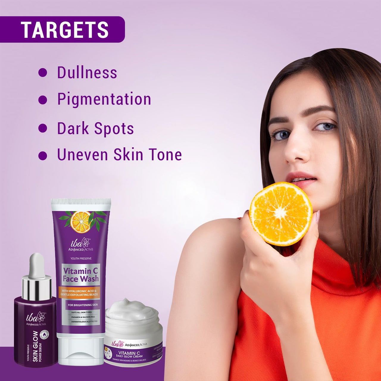 Iba Vitamin C Skin Care Regime Combo for Brighter (Face Wash (100ml) + Skin Glow Power Serum (30ml) + Vitamin C Cream (50g))