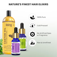 Rey Naturals Cold Pressed Castor Oil For Hair Growth (200ml), Tea Tree Oil For Hair and Lavender Oil For Hair Growth & Shiny Hair (15ml Each) | Lavender Essential Oil DiffuserTea tree Oil For Face &