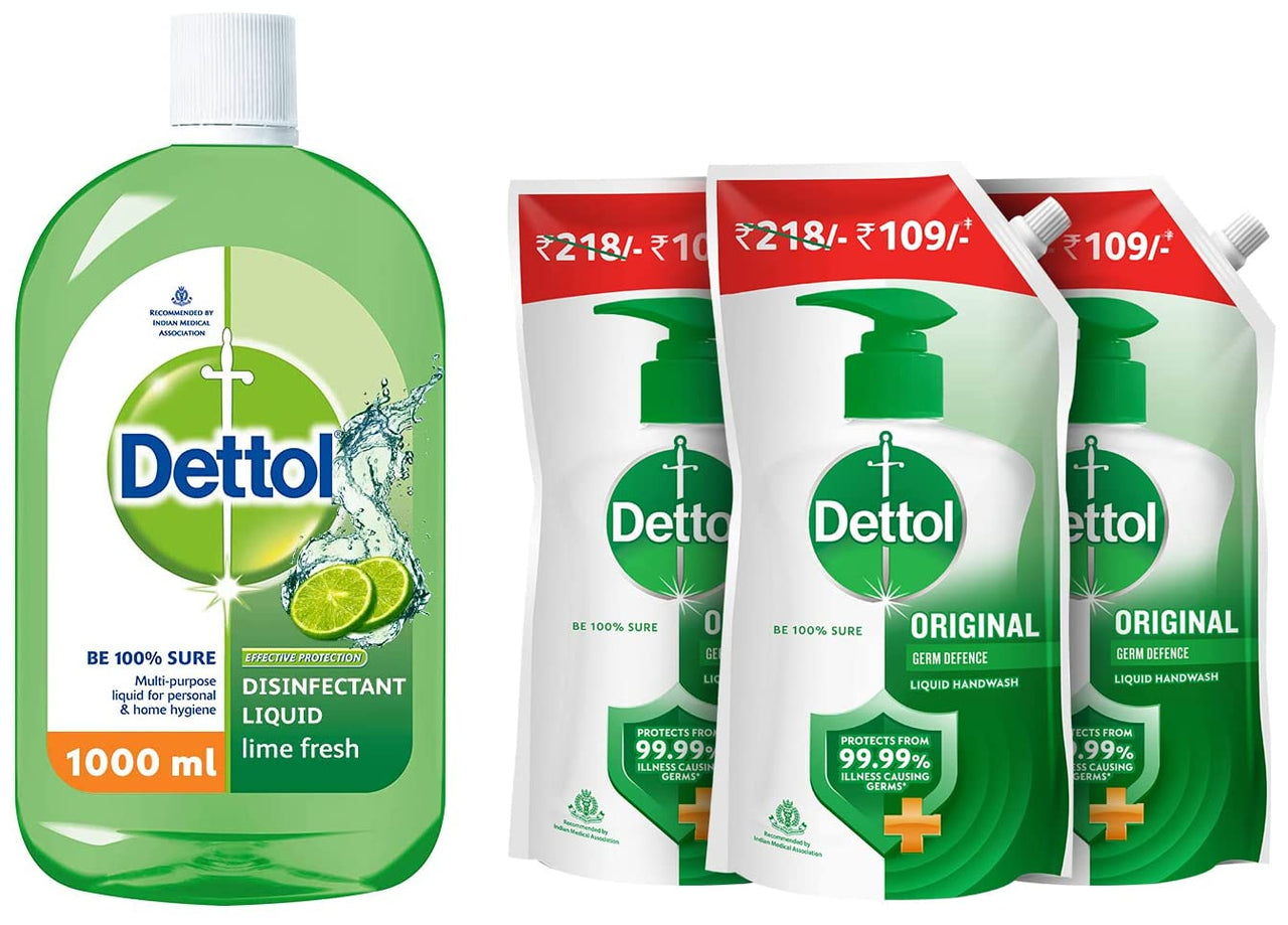Dettol Liquid Disinfectant for Floor Cleaner, Surface Disinfection,Personal Hygiene & Liquid Handwash Refill - Original Germ Protection Hand Wash | Antibacterial Formula | 10x Better Germ Protection