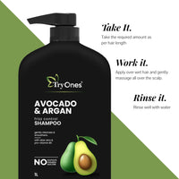 TryOnes Avocado Frizz Control Shampoo | For Curly, Wavy, Frizzy Hair | Reduces Frizz, Retains Moisture, Conditions Strands | 1000 ml