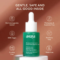 Asaya 2% Salicylic Acid Face Serum | 5% Niacinamide & Tea Tree Oil | Reduces Acne, Blackheads & Whiteheads | Unclogs Pores & Regulates Sebum | Fights Active Breakouts & Prevents Future Acne | Antibacterial & Anti-Inflammatory | Lightweight, Quick-Absorbin