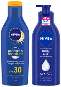 NIVEA Body Lotion for Very Dry Skin, 600 ml & NIVEA Sun Lotion, SPF 30, with UVA & UVB Protection, Water Resistant Sunscreen for Men & Women, 125 ml