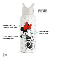 Simple Modern Disney Minnie Mouse Water Bottle with Straw Lid Insulated Stainless Steel Metal Thermos | Gifts for Women Men Reusable Leak Proof Flask | Summit Collection | 32oz Minnie Mouse Love