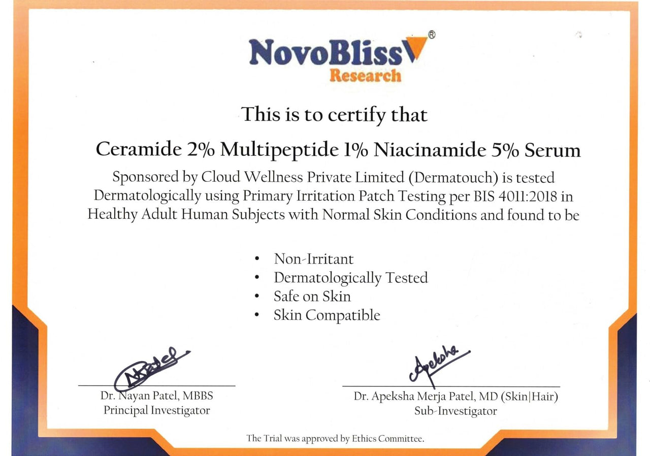 DERMATOUCH Ceramide 2% Multi Peptide 1% Niacinamide 5% Serum | For Lipid Restoration & Barrier Protection | Anti-aging Formula | Specially For Dry Skin | For Both Men & Women | 30ml