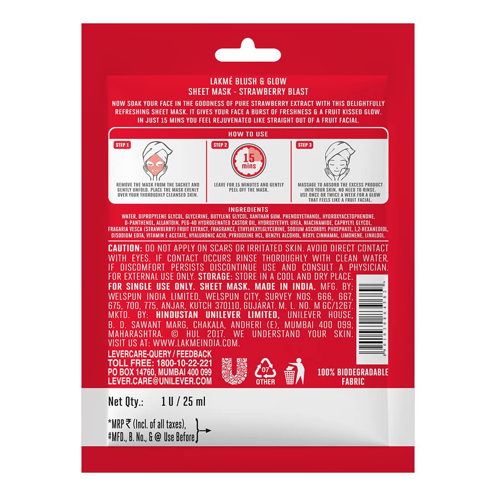 Lakmé 9 To 5 Cc Cream for All Skin Type Mini,01 - Beige,Light Face Makeup With Natural Coverage,Spf 30 - Tinted Moisturizer To Brighten Skin,9 G&Lakmé Blush & Glow Strawberry Sheet Mask,25 Ml