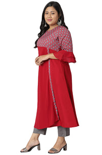XL LOVE - By Janasya Women's  Plus Size Maroon Ethnic Motifs Poly Crepe Kurta