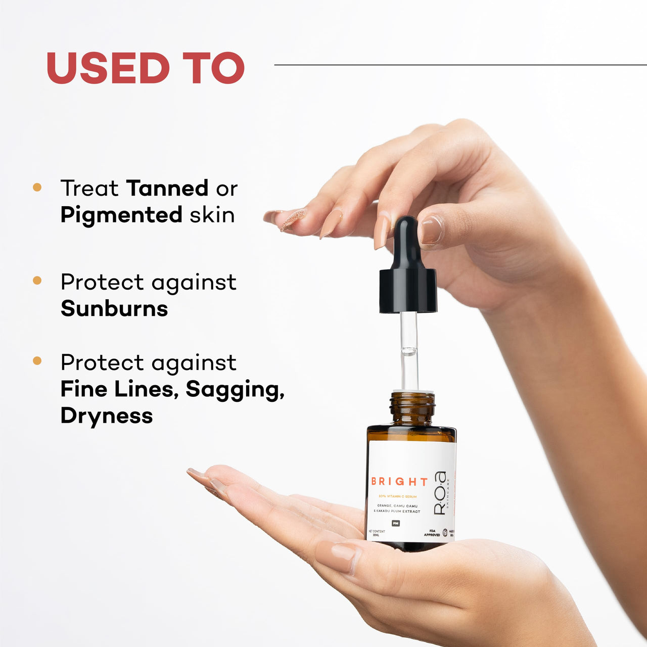 R.O.A Skincare BRIGHT 10% Vitamin C face serum for Men and women 30ml | Brightening glow Vitamin C face serum for dry sensitive or combination skin with Orange, Kakadu plum and Camu Camu extract