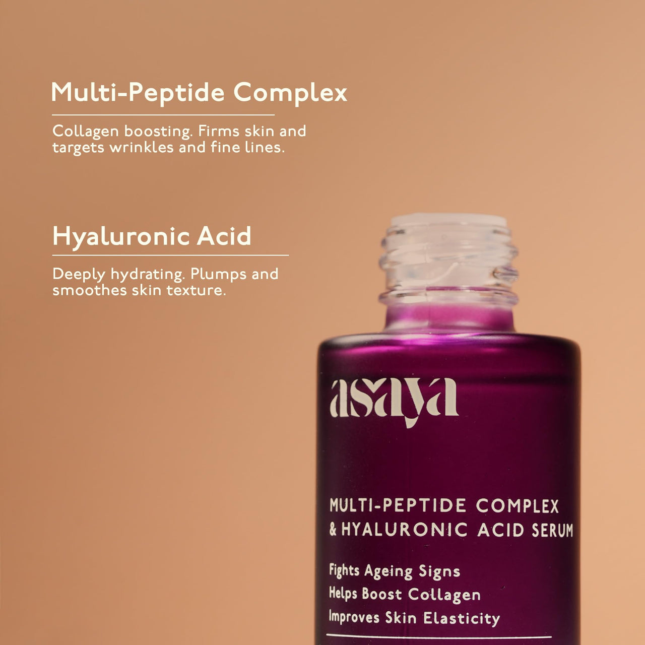 Asaya Multi Peptide Face Serum with Hyaluronic Acid | Collagen Boosting, Hydrating Overnight Repair Serum | Advanced Anti-Aging Formula | Skin Renewal Boosting Facial Essence | Reduces Fine Lines & Wrinkles | Glowing Skin | Face Serum | 5% Tripeptide Comp