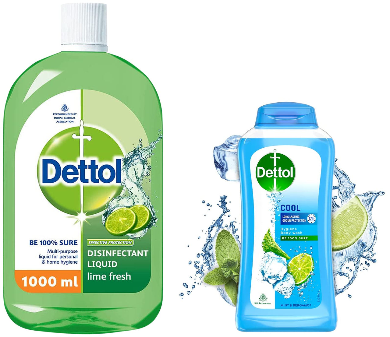 Dettol Liquid Disinfectant for Floor Cleaner (Lime Fresh, 1L) & Body Wash and Shower Gel for Women and Men, Cool - 250ml