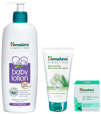 Himalaya Oil Free Radiance Gel Cream, 50g & Baby Body Lotion, For All Skin, 400ml & Herbals Moisturizing Aloe Vera Face Wash, 100ml