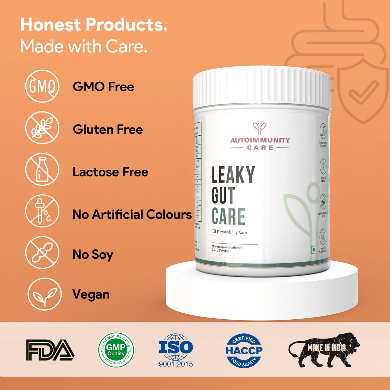 Autoimmunity care : Leaky Gut Care - Complete Gut Support|Fights Infections,Anti-Inflammatory|With L Glutamine,Zinc Carnosine,Aloe Vera,Vegan,Non-Gmo|180 G,Powder,1 Count,30 Servings