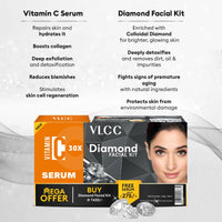 VLCC Diamond Facial Kit - 60g with FREE Vitamin C Serum - 15ml for Skin Purification & Skin Hydration | With Colloidal Diamond, Jojoba Oil, Vitamin C, and Ferulic Acid