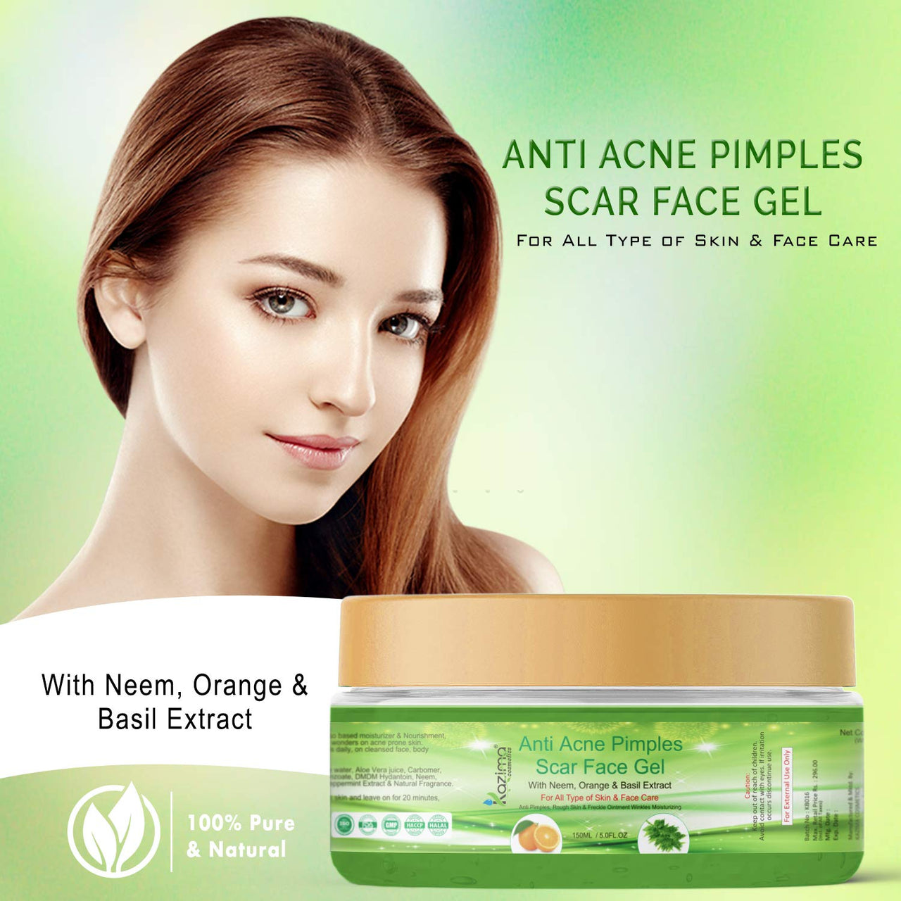 KAZIMA Anti Acne Pimples Scar Face Gel - Anti Pimples, Rough Skin & Freckle Ointment Winkles Moisturizing For All Type of Body, Skin & Face (No Sulfate, No Parabens, No Xanthan, No Mineral Oil) (150ML)