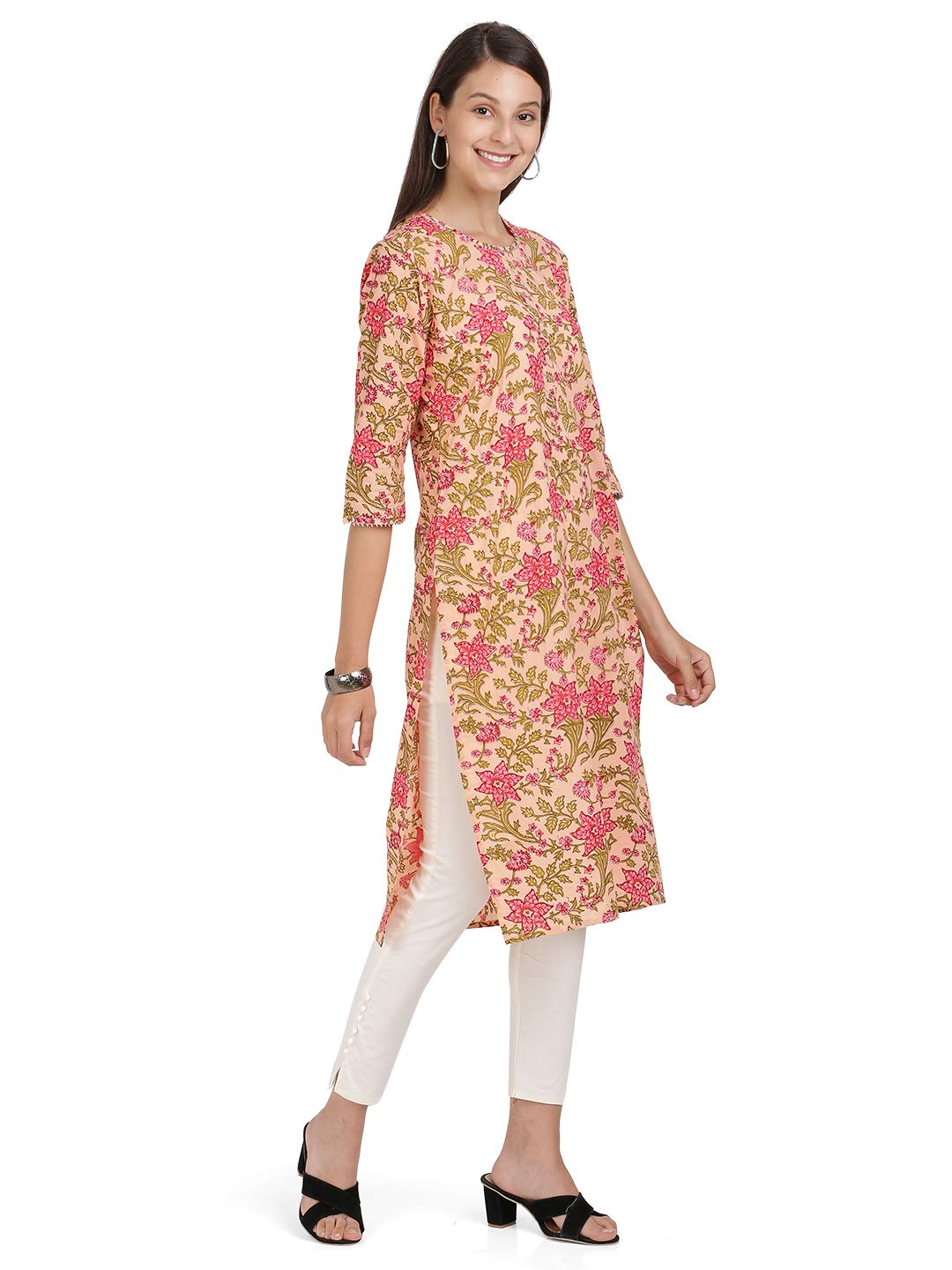 Vbuyz Women's  Floral Print & Gota Patti Straight Cotton Kurti M