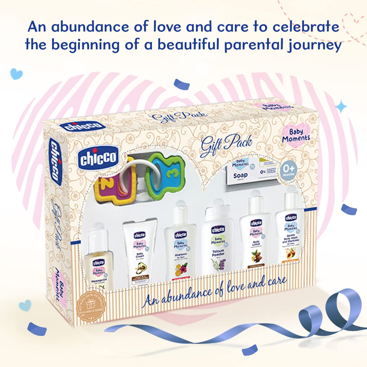 Chicco Baby Moments Delight Gift Pack Beige, Ideal Baby Gift Sets for Baby Shower, Newborn Gifting, New Parents, Birthdays, New Advanced Formula with 0% Phenoxyethanol, 0m+ (8 Items)