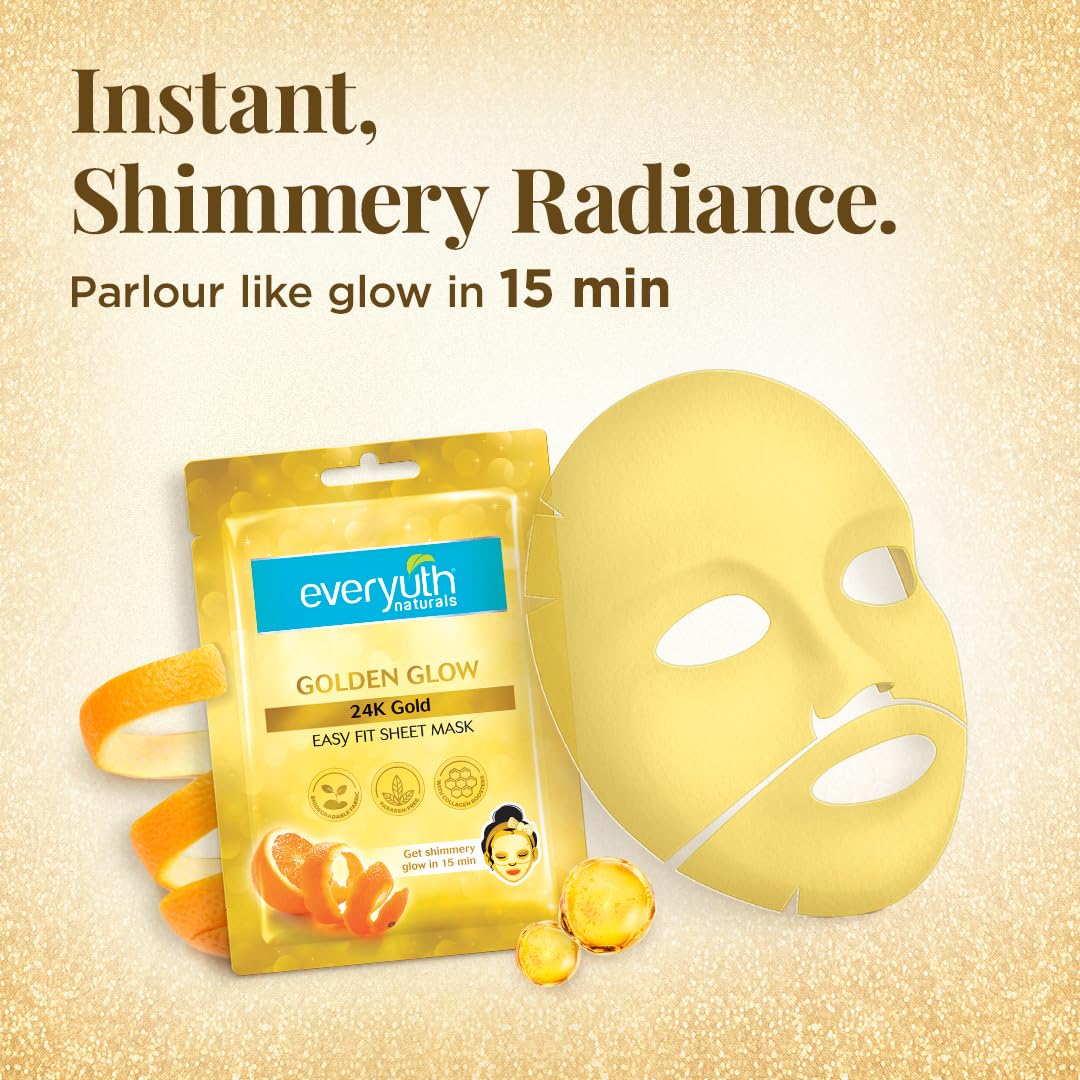 Everyuth Naturals Golden Glow 24K Gold Sheet Mask Pack of 3