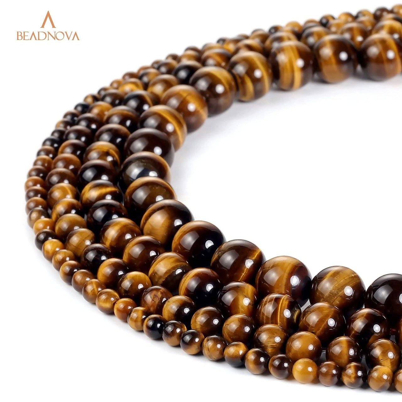 BEADNOVA Yellow Tiger Eye Beads Natural Crystal Beads Stone Gemstone Round Loose Energy Healing Beads with Free Crystal Stretch Cord for Jewelry Making (8mm, 45-48pcs) 8mm 06) Brown Tiger Eye Round Beads