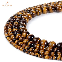 BEADNOVA Yellow Tiger Eye Beads Natural Crystal Beads Stone Gemstone Round Loose Energy Healing Beads with Free Crystal Stretch Cord for Jewelry Making (8mm, 45-48pcs) 8mm 06) Brown Tiger Eye Round Beads